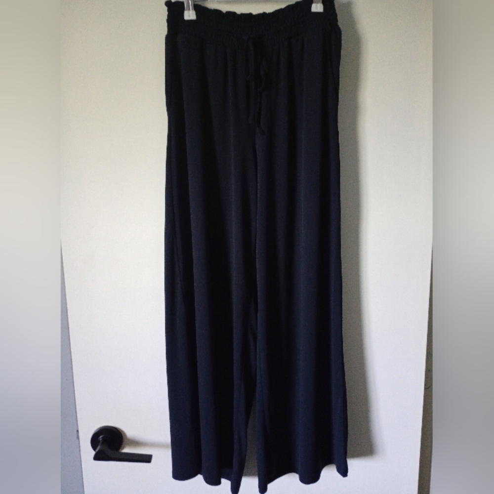 Ellen Tracy Navy Wide-Leg Pull On Pants Size Small